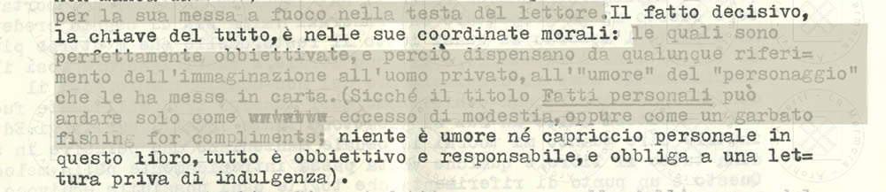 Su Fatti Personali, da Lettera di Fedele d'Amico ad Alberti, Castiglioncello, 4 agosto 1958
